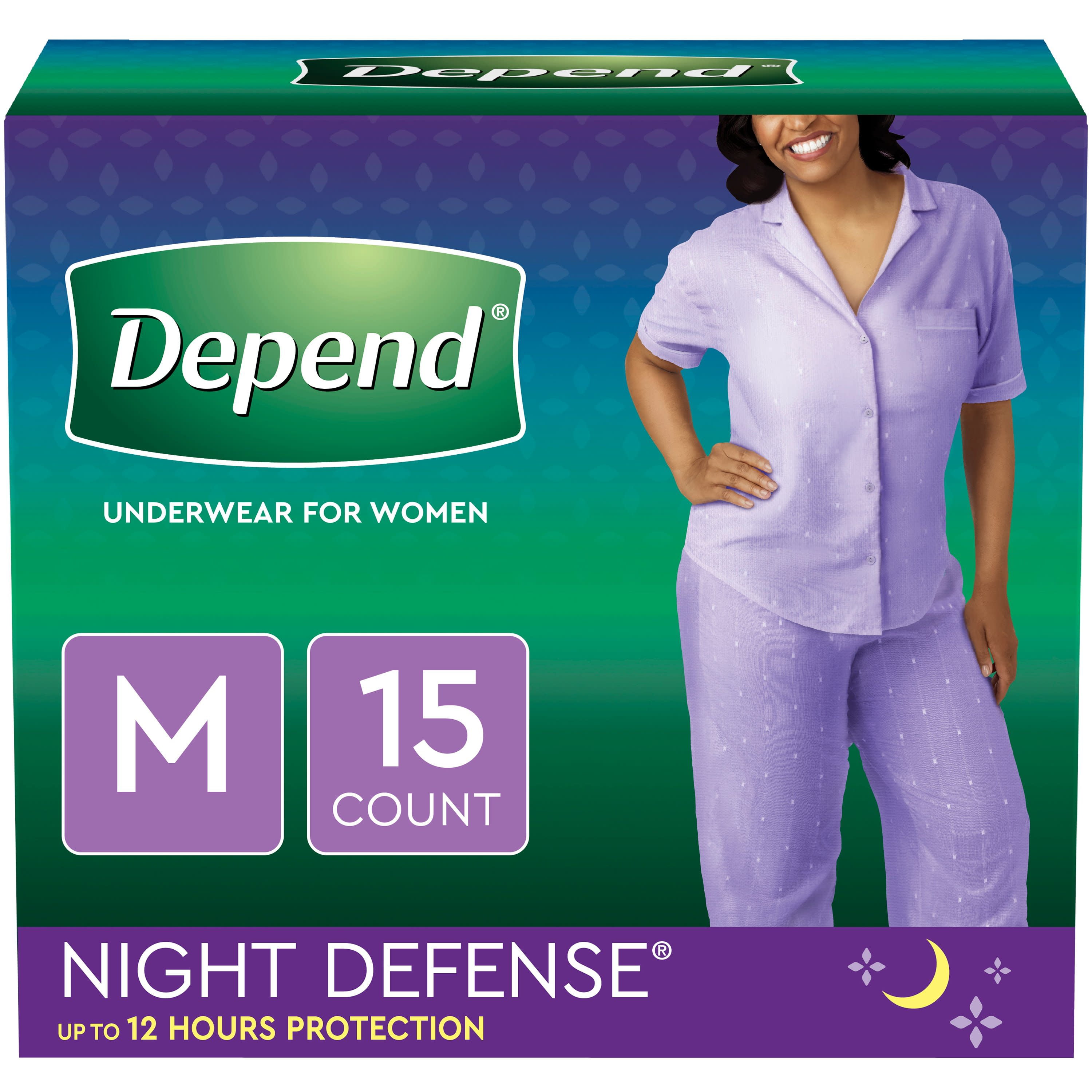 Depend Night Defense Incontinence Underwear for Women, Overnight, Medium,  Light Pink, 15 Ct (Pack of 2