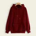 thumbnail image 2 of UJNDER Sweatshirt Color Pullover Casual Hooded Sleeve Pocket Women's Long Solid Women's Coat Red L, 2 of 7