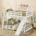 thumbnail image 3 of Euroco Twin over Queen Bunk Bed with Climbing Nets and Ramp for Kids Teens Bedroom, White, 3 of 14