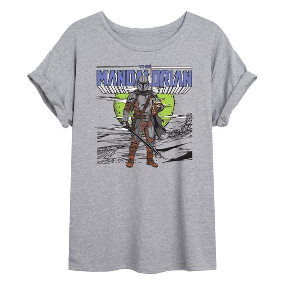 Star Wars - Grogu And Mandalorian - Juniors Oversized Graphic T-Shirt