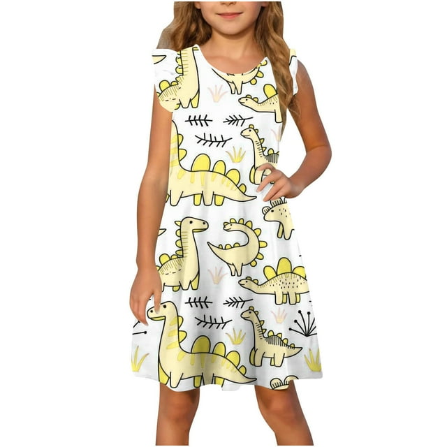 RXIRUCGD 2025 Vêtements d'Été pour Enfants Robe d'Été à Manches à Volants pour Filles 4-14T