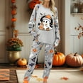 thumbnail image 2 of Halloween Pajamas for Women Long Sleeve Shirts and Pants Ghosts & Pumpkin Face Graphic Holiday Pjs 2 Piece Set Spooky Season Sleepwear, 2 of 4