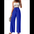 thumbnail image 1 of Pantalones de Salón de Pierna para Mujer, Cintura Alta, Ajustables, con Nudo de Lazo, Holgados. Azul M, 1 of 10
