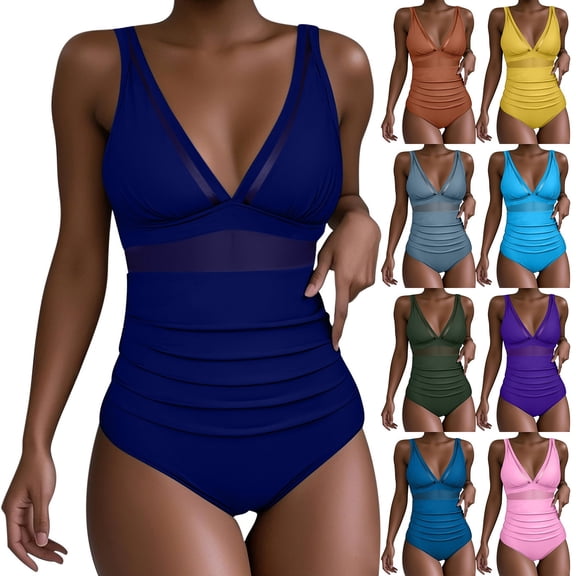 Bovxnpu Womens One Piece Swimsuits Slim Swimwear, Women's Swimwear Women Paired With Multi-color Printed Swimsuits Tight Fitting And Gathering Swimsuits Ladies Summer Swimwear Beach Vacation