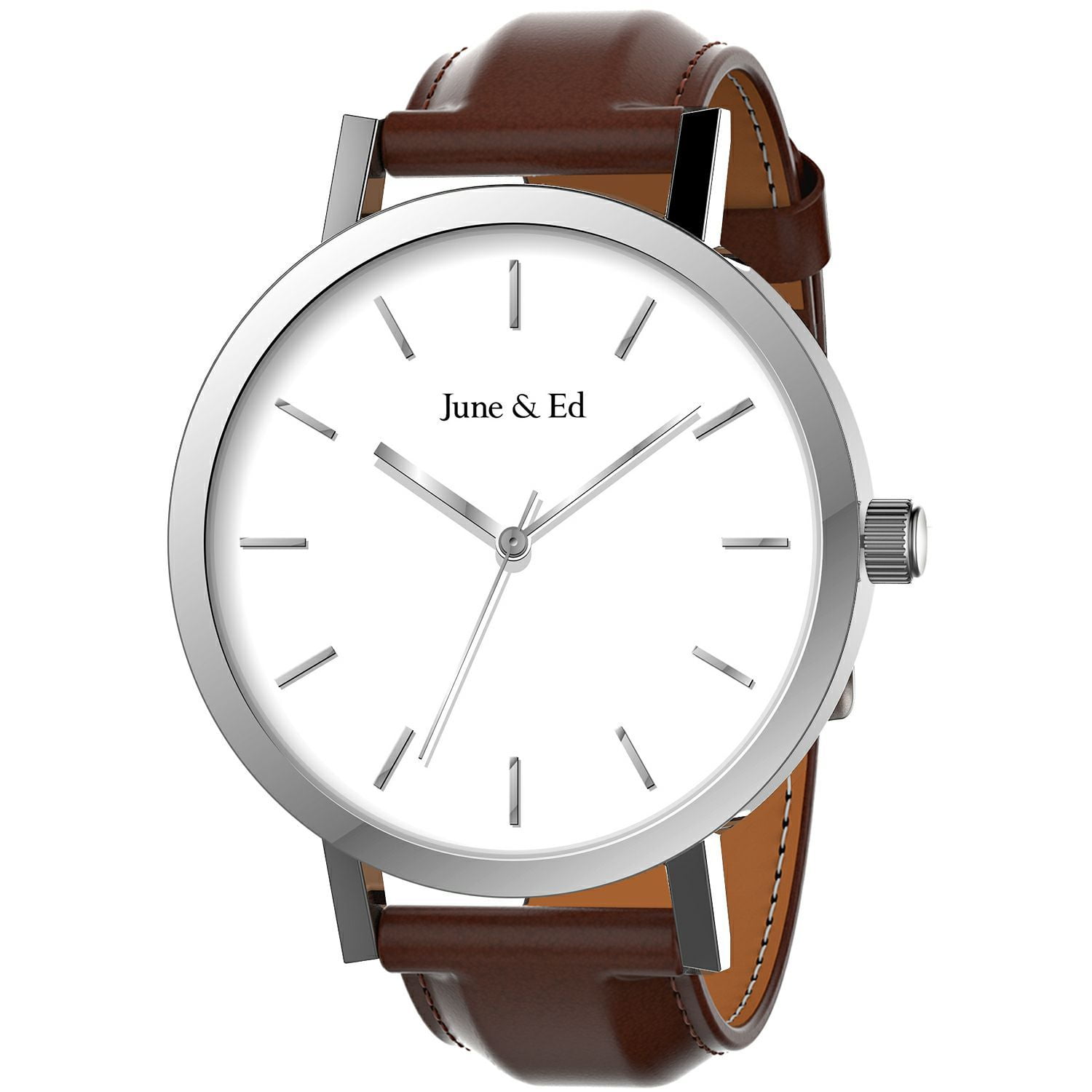 June & Ed Quartz Stainless Steel Men's Watch with Sapphire Crystal Dial Window - Silver W-0011