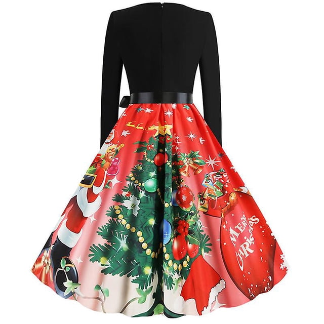 Mujer Navidad Vintage Rockabilly Swing Dress Party Midi Skater Dress