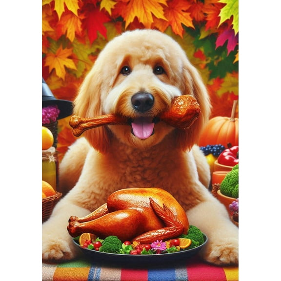 Goldendoodle Blonde -  Best of Breed DCR Thanksgiving House Flag 28" x 40"