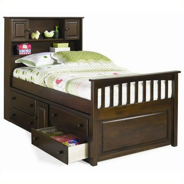Atlantic Furniture Captain S Bookcase, King Bookcase Bed With Underbed Storage Drawers Warm Brown