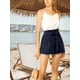 thumbnail image 4 of Pantalones Cortos de Verano Para Mujer Allegra K Cintura Alta Plisada Azul Marino XS, 4 of 6
