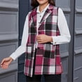 thumbnail image 3 of cocolona Womens Collared Plaid Mid-Length Sleeveless Jackets Button Down Vintage Winter Fall Coat With Belt, 3 of 7