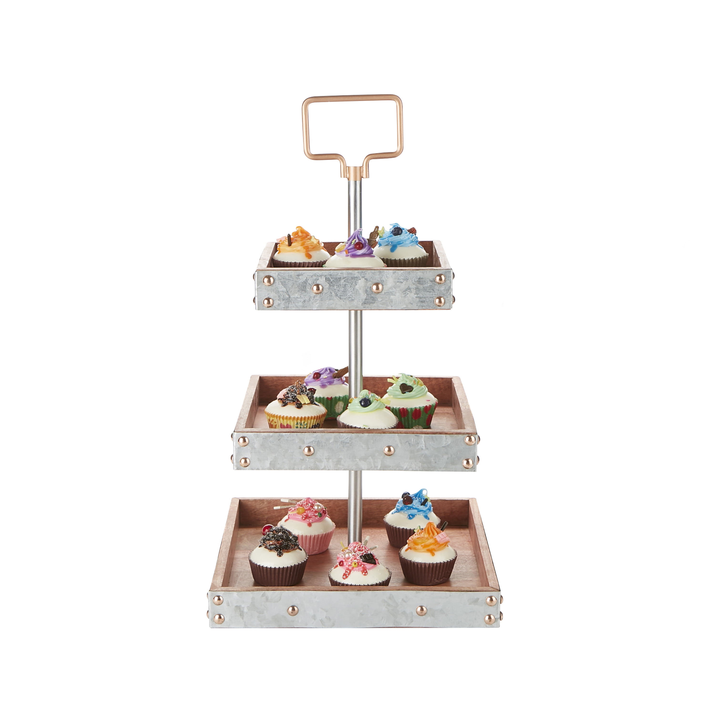 Prom-near 2-3 Tier Countertop Cake Stand Cupcake Towers Fruit Basket Fruit Stand White Square Pastry Dessert Stand for Wedding Birthday Party