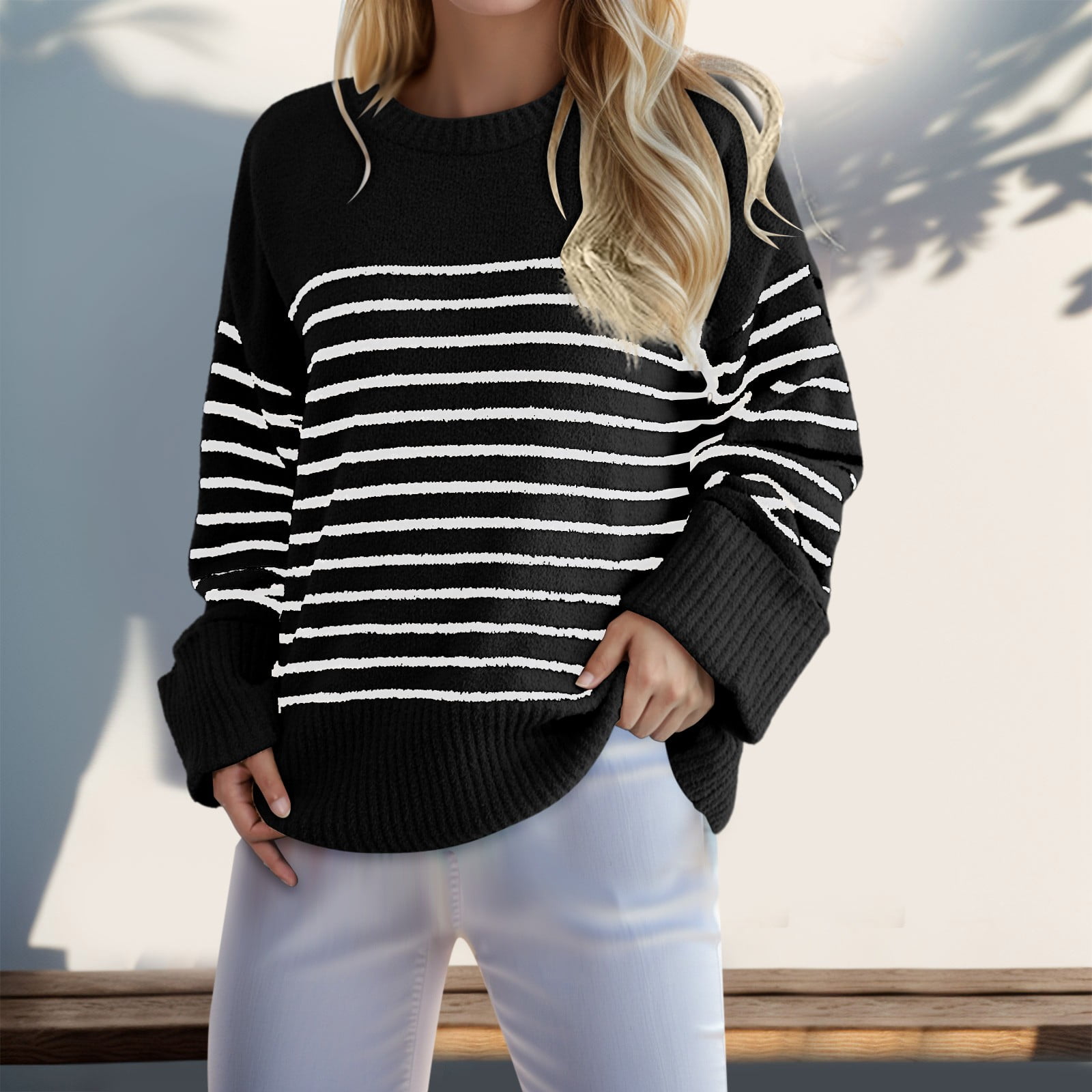 Daznico Womens Striped Sweater,Women's Oversized Sweater Stripe