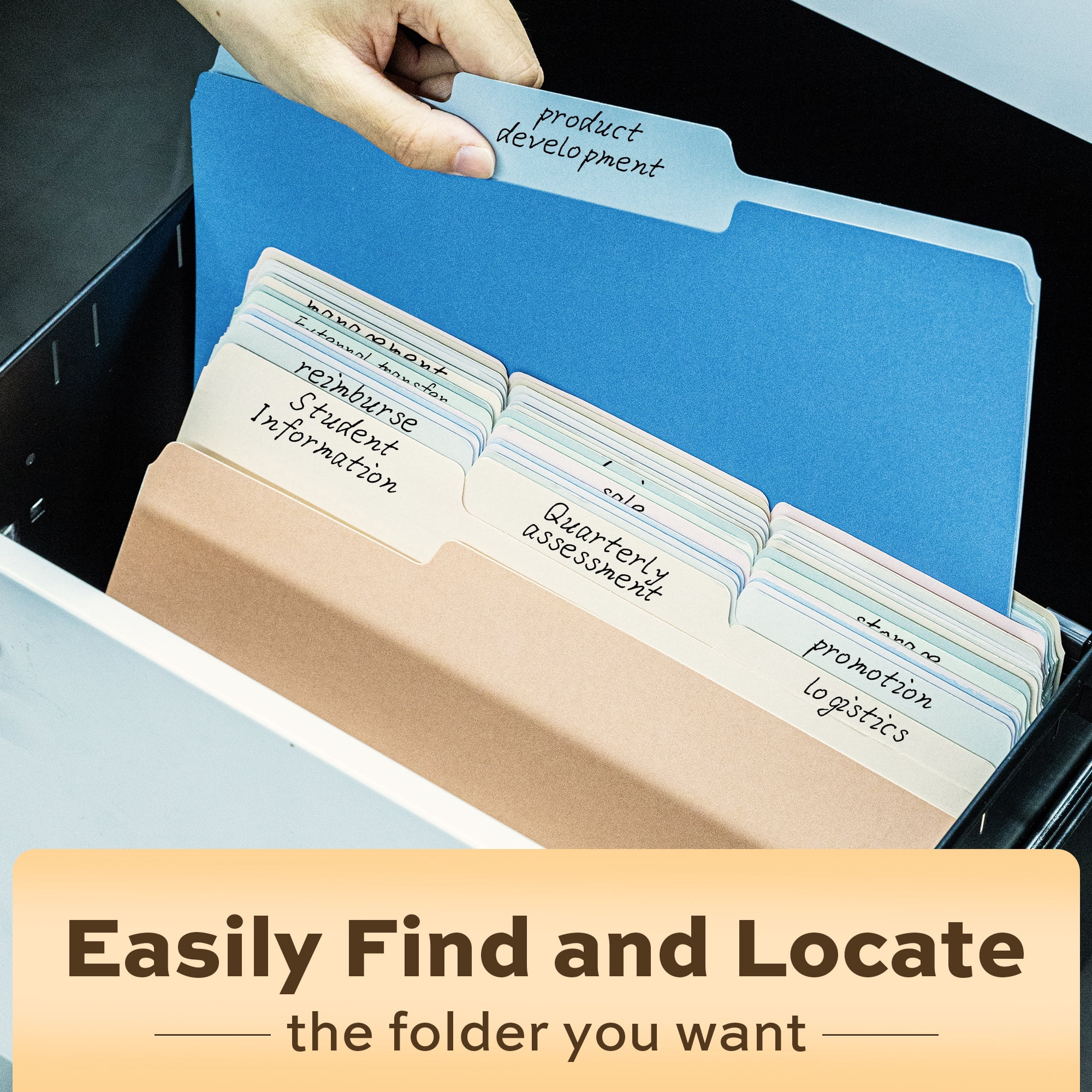 Deli File Folders Letter Size 10 Pastel Colors, 100 Pack Manilla Folders 8.5 x 11 1/3-Cut Tabs, Colored File Folders Office Home School for Documents Files