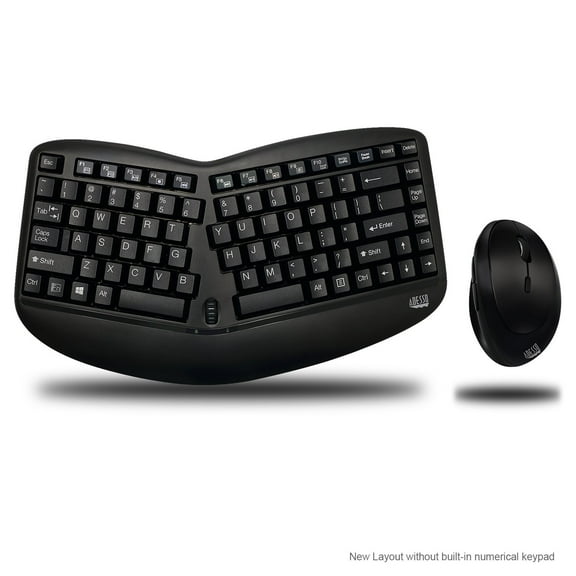 Adesso WKB-1150CB Tru-Form Wireless Ergo Mini Keyboard & Mouse Combo, Ergonomic & Compact Size Design Keyboard and Ergonomic Vertical Mouse