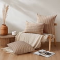 thumbnail image 5 of XWZO 18x18 inch Chenille Pillow Covers 2 Pieces Set, Square Fluffy Boho Striped Decorative Cushion Covers for Couch/Sofa/Bed, Caramel-Striped (NO PILLOW INSERT), 5 of 8