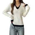thumbnail image 1 of SGMVNU Sweaters for Womens 2025 Slim Fitted Knit Tops Long Sleeve V Neck Ribbed Knit Casual Work Basic Shirts(White, One Size), 1 of 4