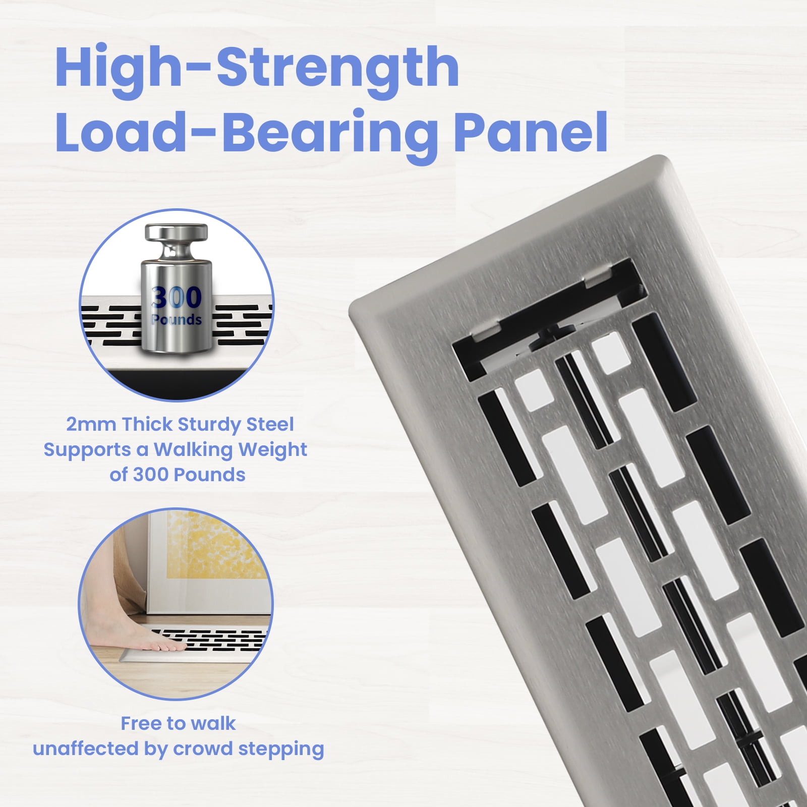 2x10 Inches Heavy Duty Walkable Floor Register - Easy Adjust Air Supply Lever Decorative Floor Vent Covers - Boston Design Vent Covers for Home - Satin Nickel