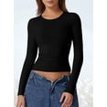 thumbnail image 4 of Women'S Crewneck Long Sleeve Shirt Double Lined Basic Tees Side Ruched Going Out Crop Tops, 4 of 10
