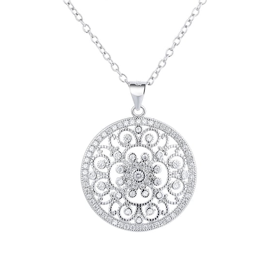 Amy and Annette 14K White Gold Plated Filigree Pendant Necklace with Crystals from Swarovski