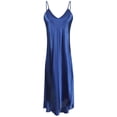thumbnail image 4 of LAVA Womens Long Slip Dress Sexy V Neck Stain Long Nightgowns Plus Size Silk Sleep Dresses (Blue, M), 4 of 9