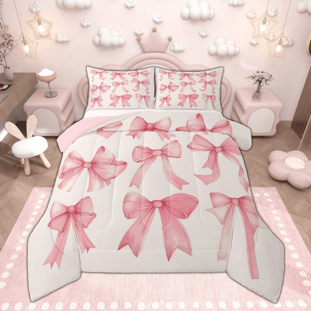 Manfei Ensemble de Douillette pour Filles avec Nœud Rêveur, Ensembles de Douillette Simple Princesse avec Nœud, Ensemble de Literie Chic avec Nœud Papillon, Déco Maison Ultra Douce, Réversible 2 Pcs