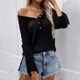 thumbnail image 5 of JINMGG V Neck Sweaters for Women Fall Winter Clearance,Women Casual Solid Knitting Buttons Long Sleeve V-Neck Sweaters Tops, 5 of 8