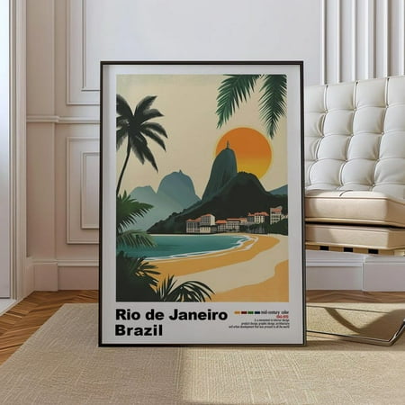Rio De Janeiro, Brazil - Mid-Century Modern Architecture Art Print Retro Minimalist City Poster With Geometric Design - Bold Mid Century- Wall Art Print, 8x12 UNFRAMED