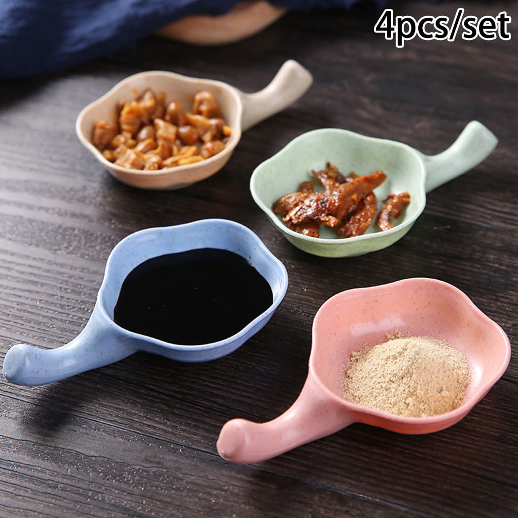 4pcs Kitchen Small Plates Dish Soy Sauce Vinegar Dipping Seasoning Bowls 