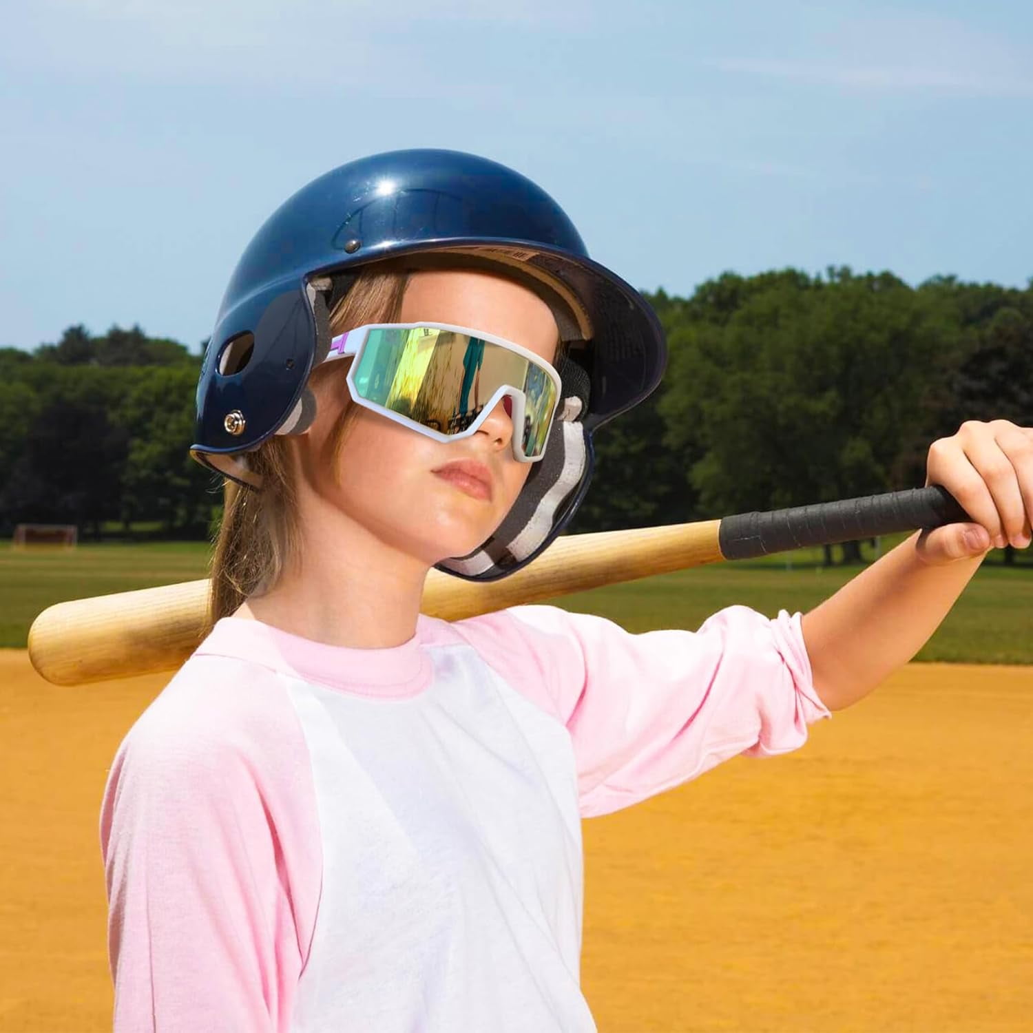 Derowern Lunettes De Soleil De Baseball Polarisées Pour Enfants, Protection UV400, Pour Garçons Et Filles, Softball, Cyclisme, Monture Noire, Verres Rouges