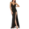 thumbnail image 2 of Ohufall Maxi Dress Wedding Guest Dresses for Women, Sleeveless Sequin Sexy V-Neck High Slit Party Ball Gown Full Dress, Cocktail Dress for Women, 2 of 6