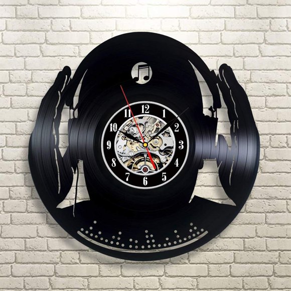 Kovides DJ Wall Clock Music is My Life Art Vintage Vinyl Record Clock DJ Music Minimalist Clock Birthday Gift Idea Decorations for Party Retro Wall Clock I Love Music LP Clock DJ Wall Art