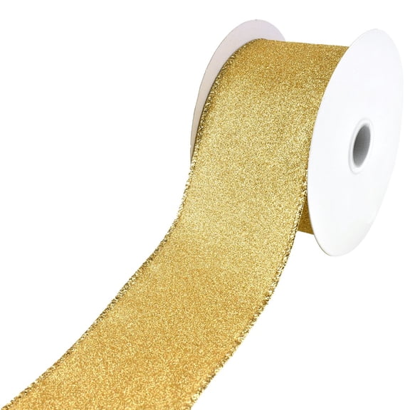 Christmas Flat Glitter Wired Edge Ribbon, 2-1/2-Inch, 10-Yard - Gold