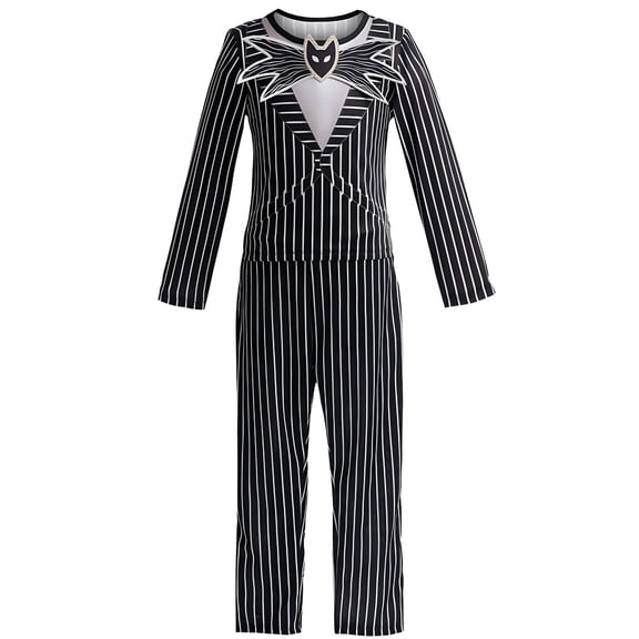 Halloween Striped Skeleton Tailcoat Costume Gothic Nightmare Cosplay Tuxedo Outfit Pinstripe Shirt and Pants Suit Set