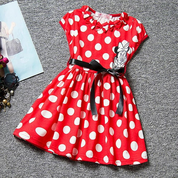 Robe d'Été à Pois Sans Manches Décontractée pour Filles Minnie Mouse