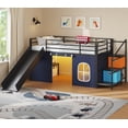 thumbnail image 3 of Twin Loft Bed with Slide, Storage Stairs and Desk, Low Metal Loft Beds with LED Lights & Under-Bed Play Space & High Guardrail, Twin Size Beds for Teen, Black, 3 of 9