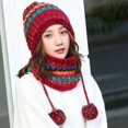 thumbnail image 3 of PENGXIANG 1 Ensemble Automne Hiver Bonnet Écharpe Colorée Rayé Tricot Bordless Peluche Doublure Extensible pour l'Extérieur, 3 of 10
