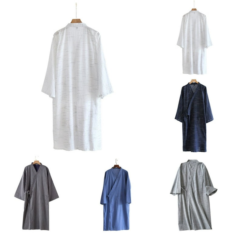 Men Casual Japanese Kimono Yukata Long Bathrobe Comfort Pajamas