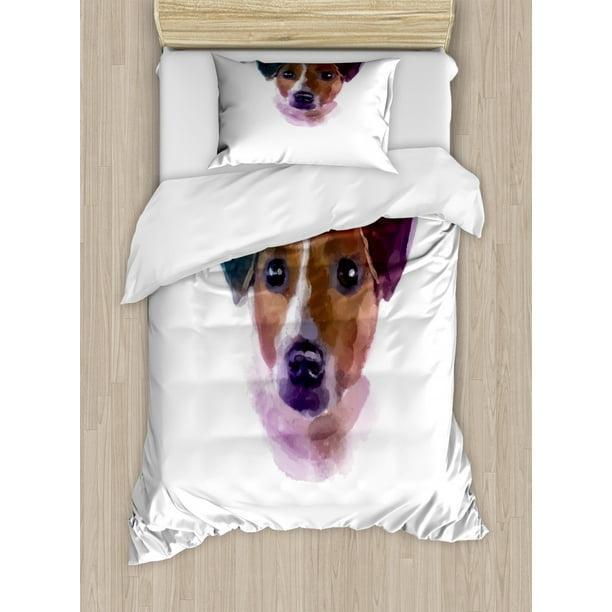Jack Russell Duvet Cover Set, Watercolor Style Animal Portrait House