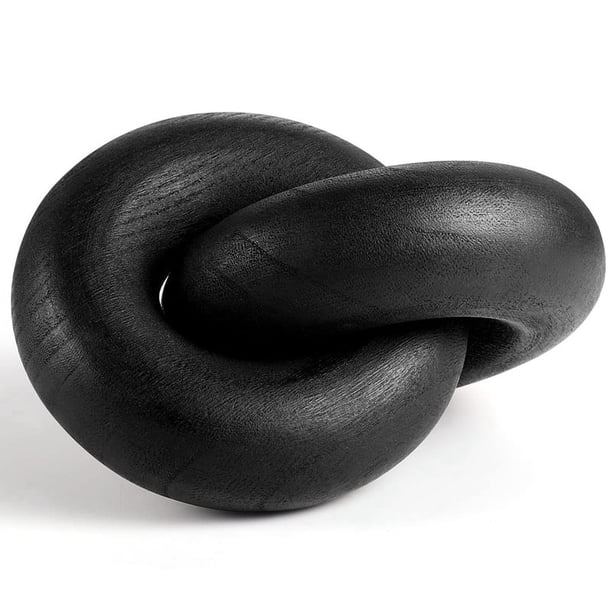 DecoracióN de Cadena de Madera, Cadena Decorativa de 2 Eslabones, DecoracióN de Nudo de Madera Boho Tallada una Mano para EstanteríA, Escritorio, Sala de Estar, Mesa (Negro)