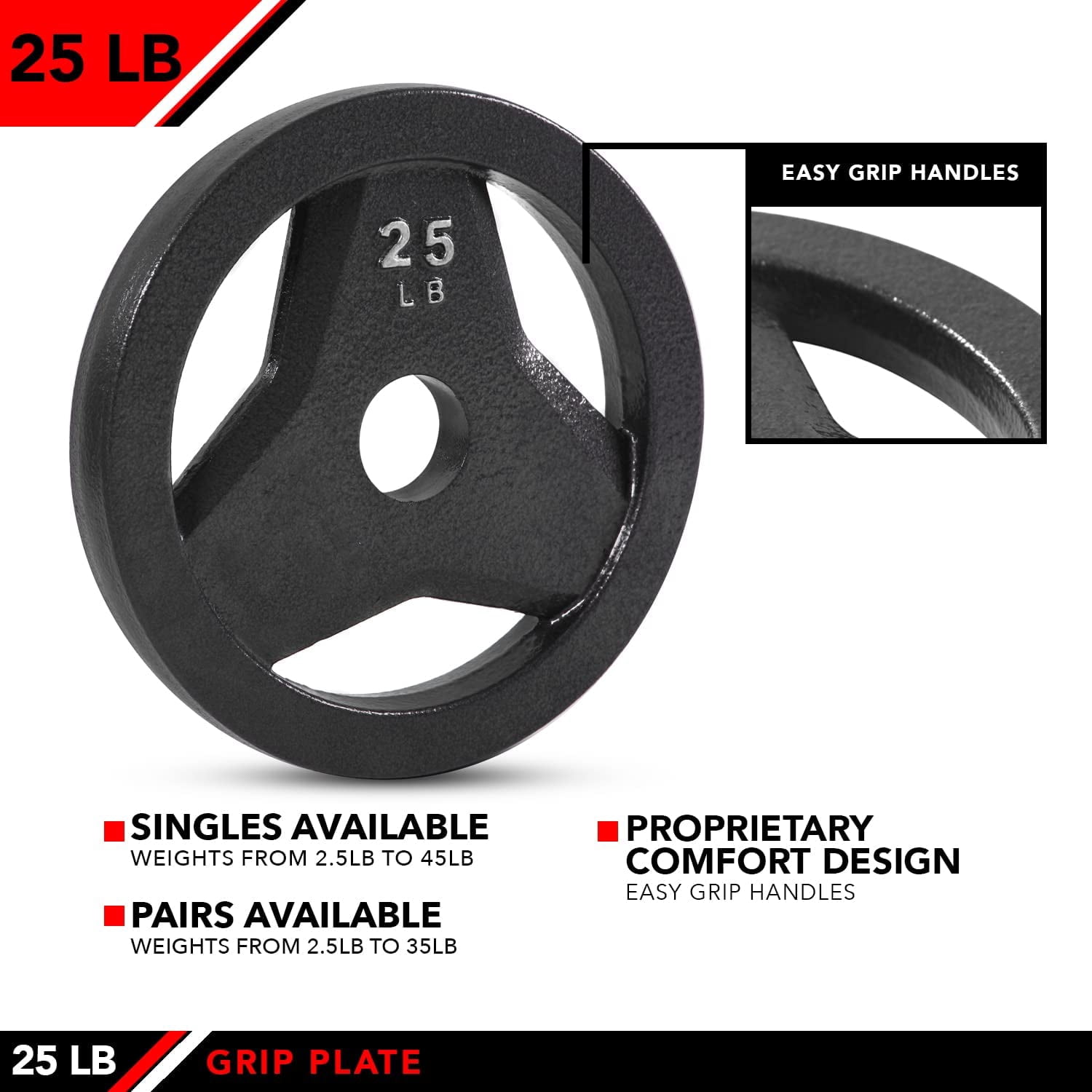 JFIT Cast Iron Olympic 2-Inch Grip Plate for Barbell, 25 Pound Single Plate Iron Grip Plates for Weightlifting, Crossfit - 2” Weight Plate for Bodybuilding
