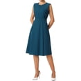thumbnail image 2 of Vestido sin mangas para mujer INSPIRE CHIC con cremallera, cinturón, corte ajustado y acampanado, vestido midi para el trabajo, color azul, 2 of 6