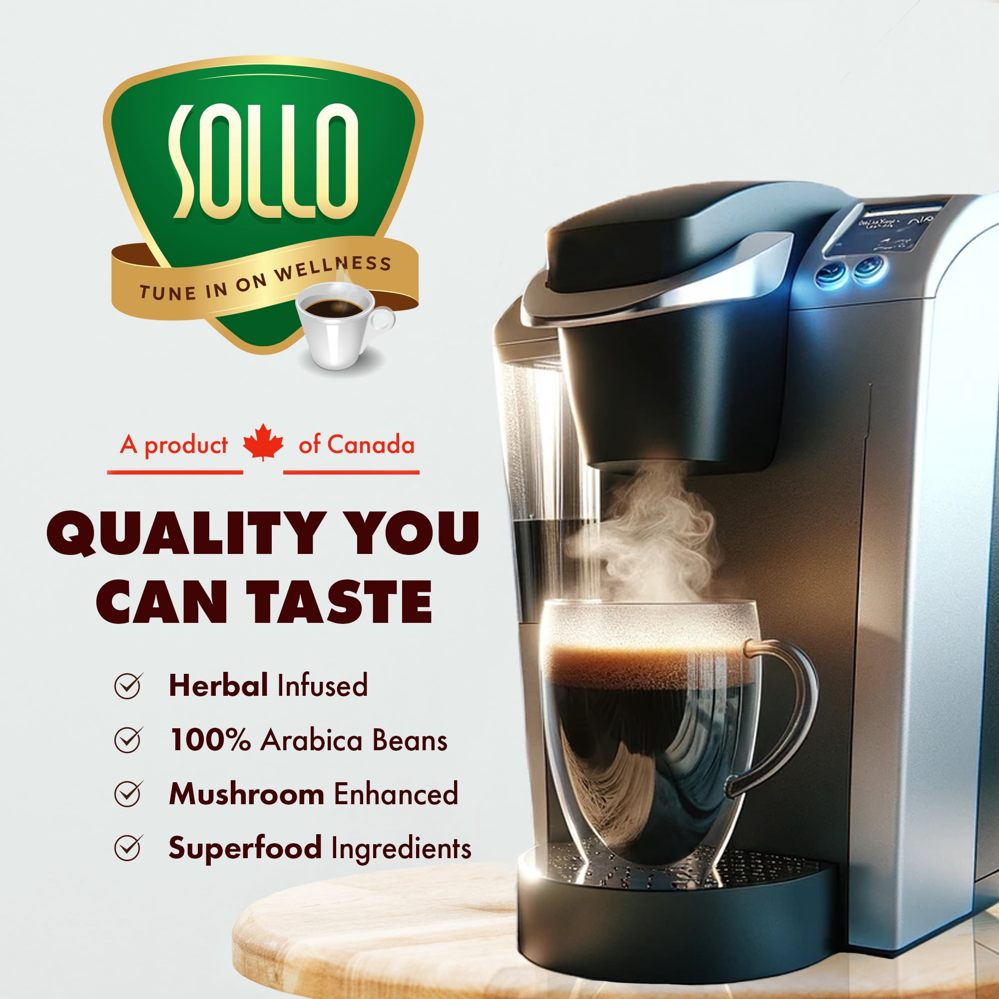 Sollo Chaga Mushroom Coffee Pods Compatible w/ K-Cup Brewers, 24 Ct