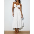 thumbnail image 3 of Kmbangi Robe Midi Cami d'Été pour Femmes Couleur Unie Spaghetti Sangle V-Cou Découpe Plage Robe Fluide, 3 of 4