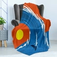 thumbnail image 4 of Ride the Wave Soft Flannel Fleece Throw Blanket, Man Surfing in Giant Ocean Waves Retro Sports Poster Print, Cozy Plush for Indoor and Outdoor Use, 70" x 90", Violet Blue Scarlet, by Ambesonne, 4 of 5
