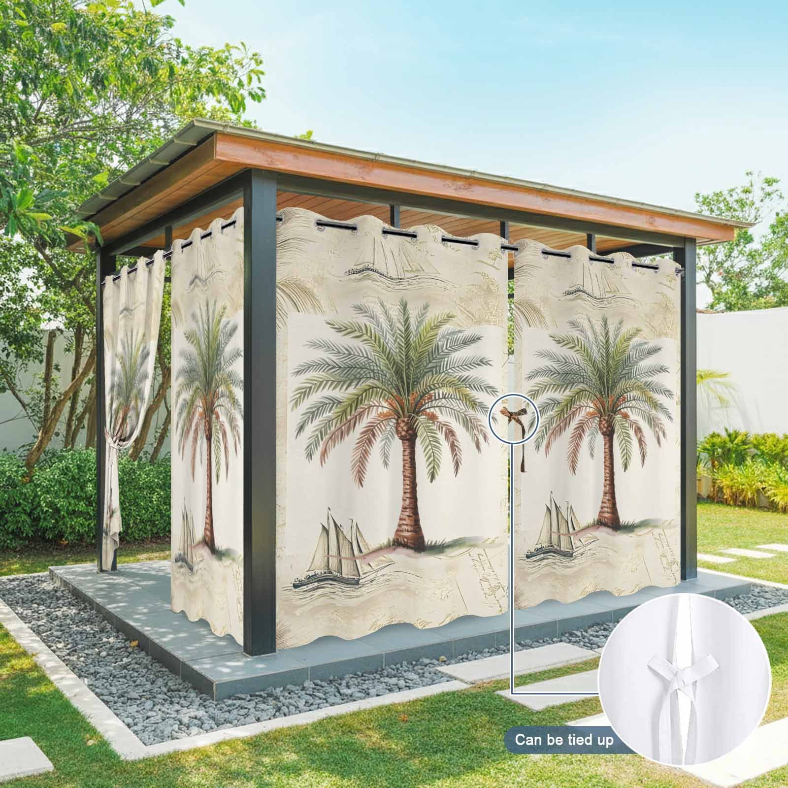 Tropical Palm Tree Outdoor Curtains for Patio, Vintage Summer Coastal Palm Tree Sunshade Privacy Drapes Grommet Waterproof Outside Curtains for Porch/Cabana/Balcony 54"x 108", 1 Panel