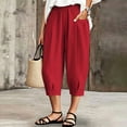 thumbnail image 5 of BUIGTTKLOP Womens Summer Capris Casual Cotton Linen Pants Baggy Elastic Waist Capri Pants with Pocket, 5 of 8