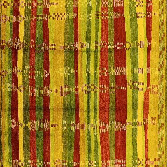 Ahgly Company Machine Washable Indoor Square Oriental Yellow Industrial Area Rugs, 6' Square