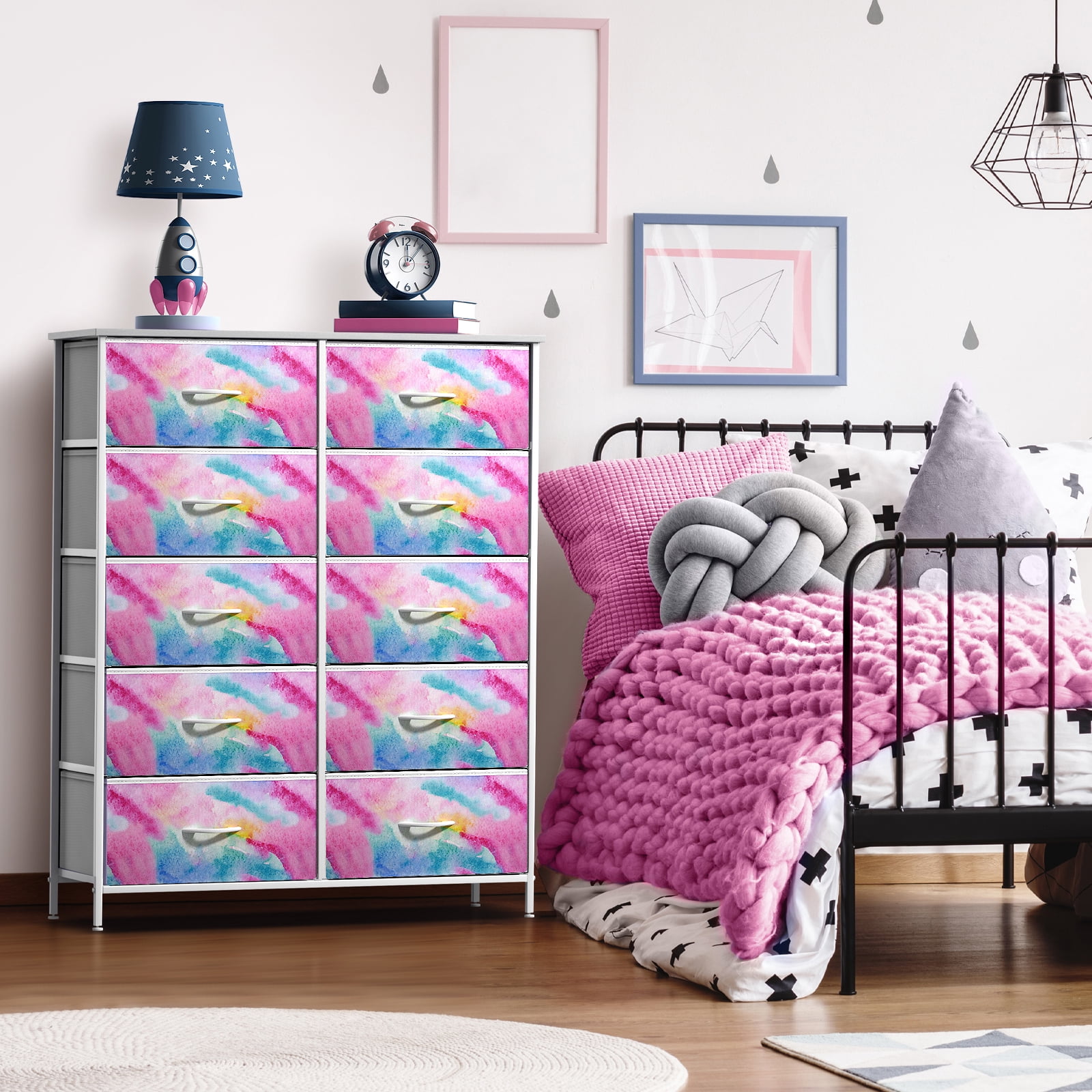 Sorbus Kids 10-Drawer Dresser, Storage Organizer with Steel Frame & Wood Top, Watercolor