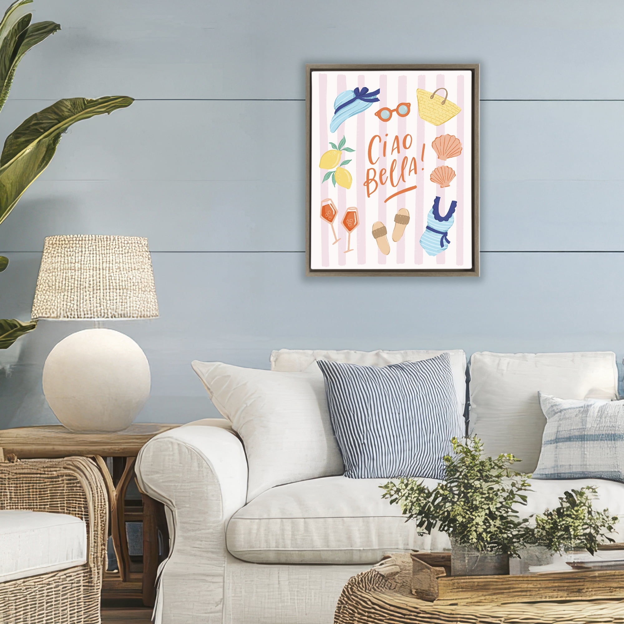 Stupell Industries Summer Ciao Bella Brown Framed Floater Canvas Wall Art, design by Sandra Picco