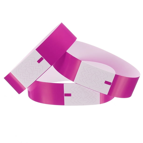 Uxcell 100Pcs Pulseras de papel para eventos, a prueba de agua, previene reutilización, pulsera de identificación para eventos, fiesta, concierto, entrada a bar (Púrpura Fluorescente)